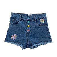 Lola & The Boys Rainbow Button Denim Patch Shorts