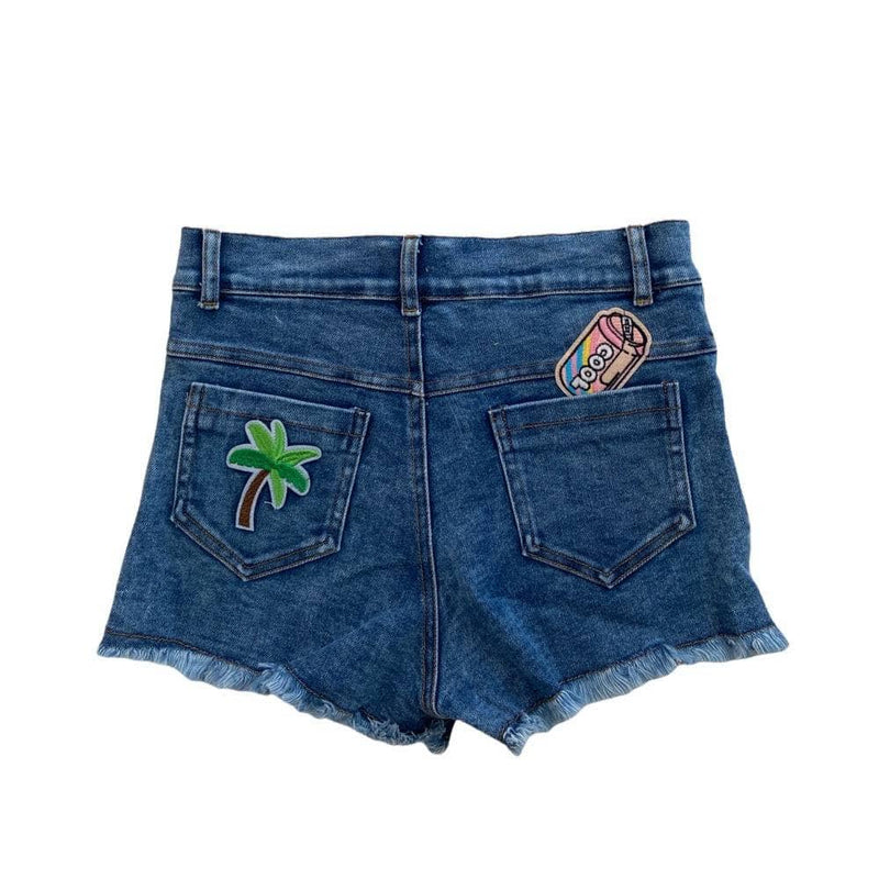 Lola & The Boys Rainbow Button Denim Patch Shorts