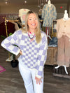 Lavender Mixed Vintage Checkered Chunky Sweater