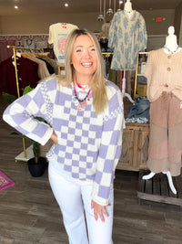 Lavender Mixed Vintage Checkered Chunky Sweater