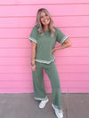 Sage Green Sweater Pants With Elastic Waist
