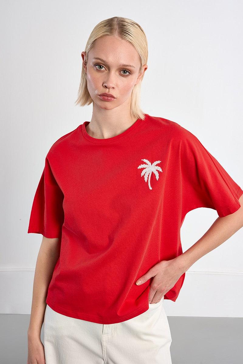 Red Palm Tree Young Ladies Knitted Tee