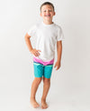 RuffleButts Aqua Color Block Swim Trunks