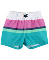 RuffleButts Aqua Color Block Swim Trunks