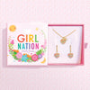 Girl Nation Crystal Necklace & Lever Back Gift Set | Rainbow Heart