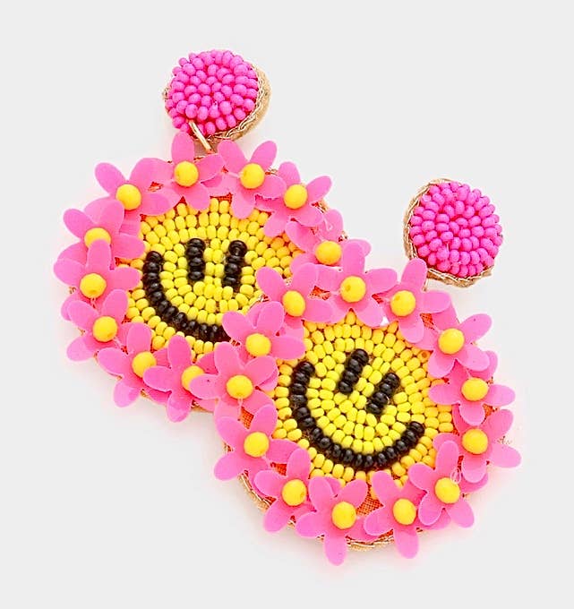 The Paisley Pagoda - Smiley face flower beaded earrings