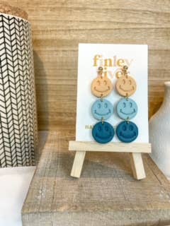 Finley River Millworks - Happy Face Dangles | Blues/Yellows | Clay Earrings