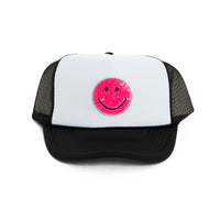 Trucker Hat w/ Happy Face Patch for Kids: BLACK